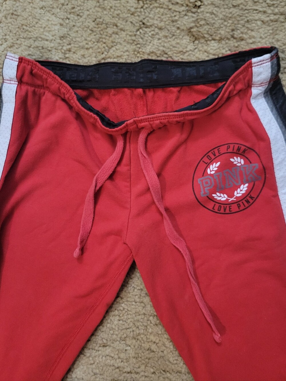 Victoria's Secret PINK Red Jogger Pants with Black & White Side Stripes - Picture 5 of 9